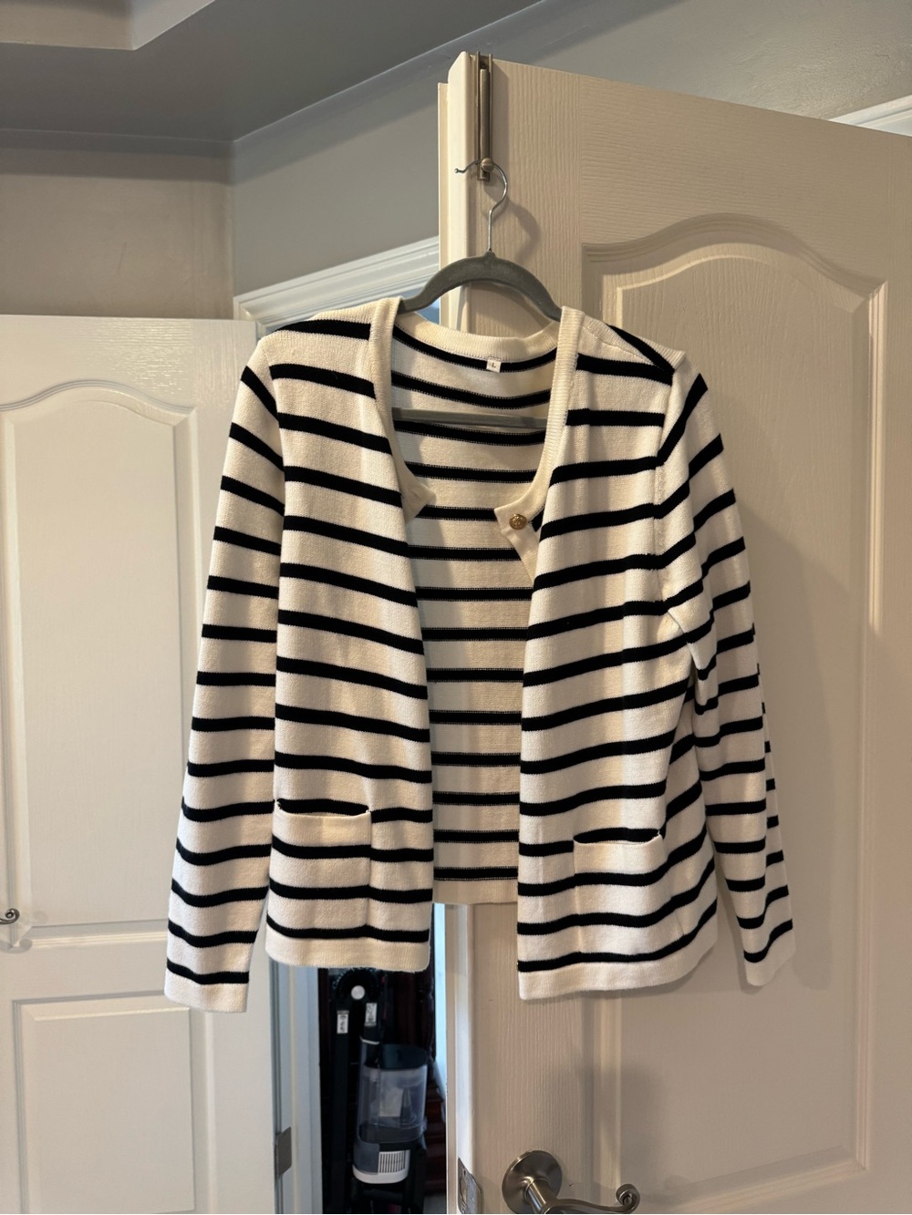Striped Black and White Women's Cardigan Sweater